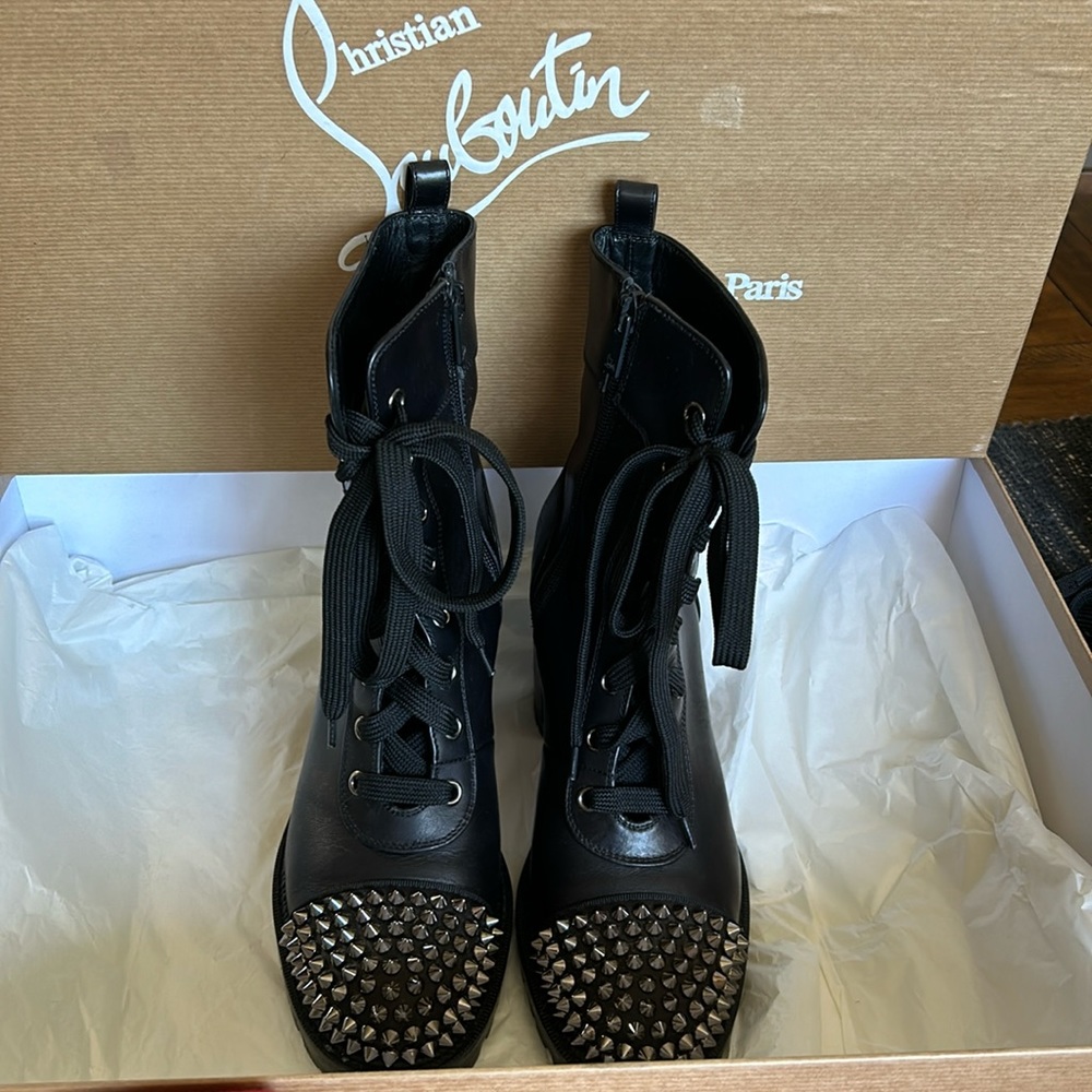 Christina Louboutin 70MM Studded Black Crock Bootie S 6US, 37 EU USED-EXCELLENT